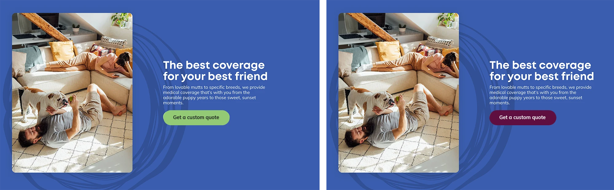 screenshots of a green cta and a purple cta