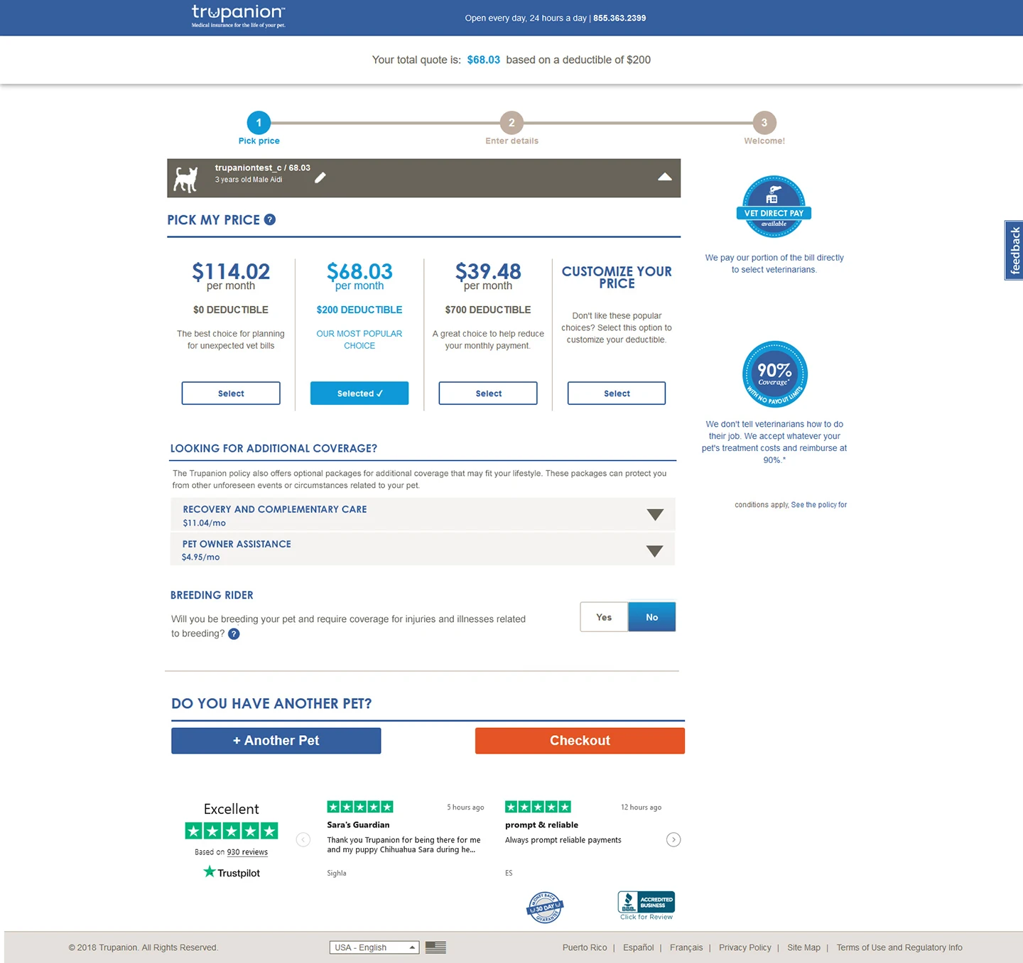 Old enroll path pick a price page from 2018