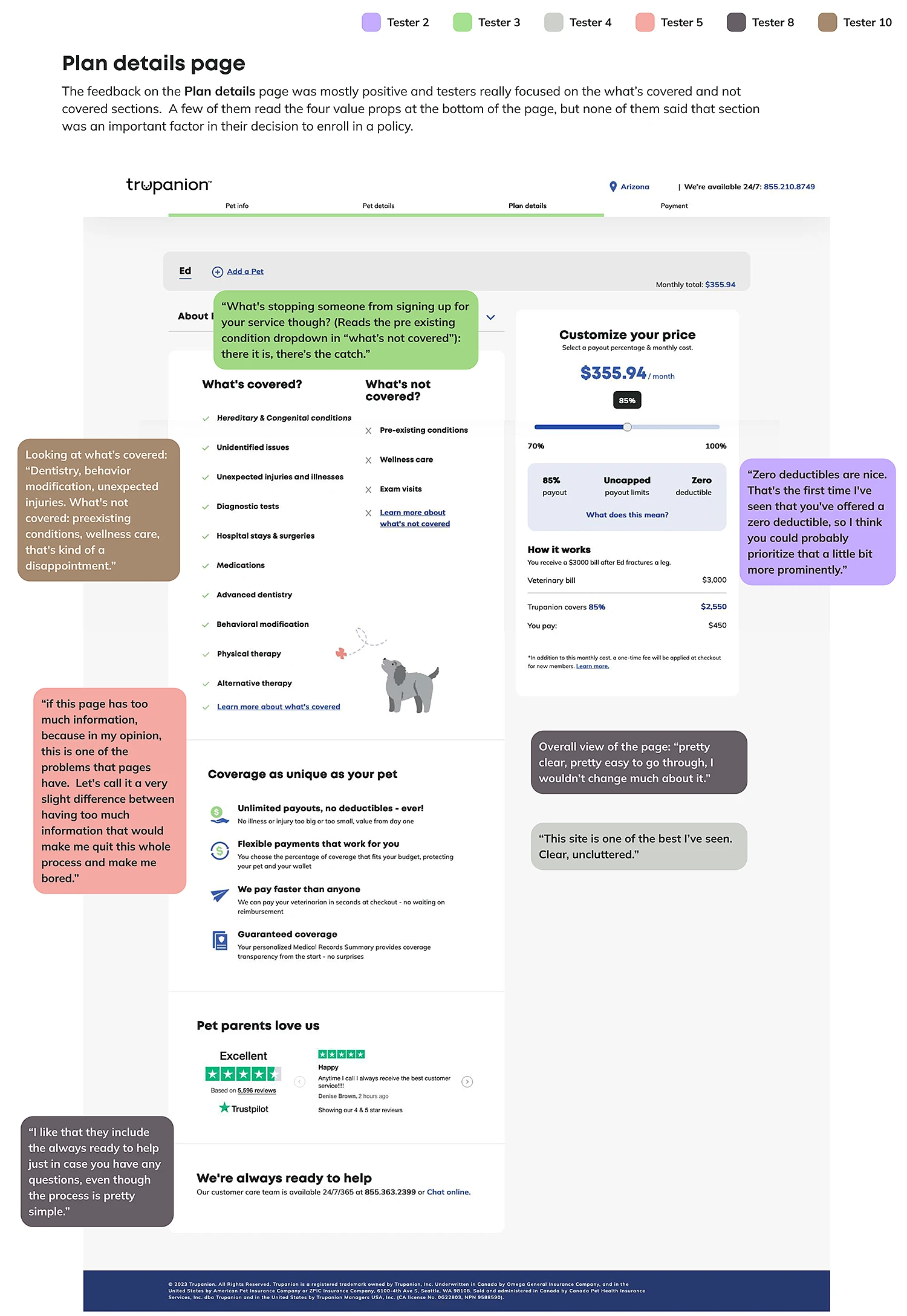 Screenshot of one of the usability reports