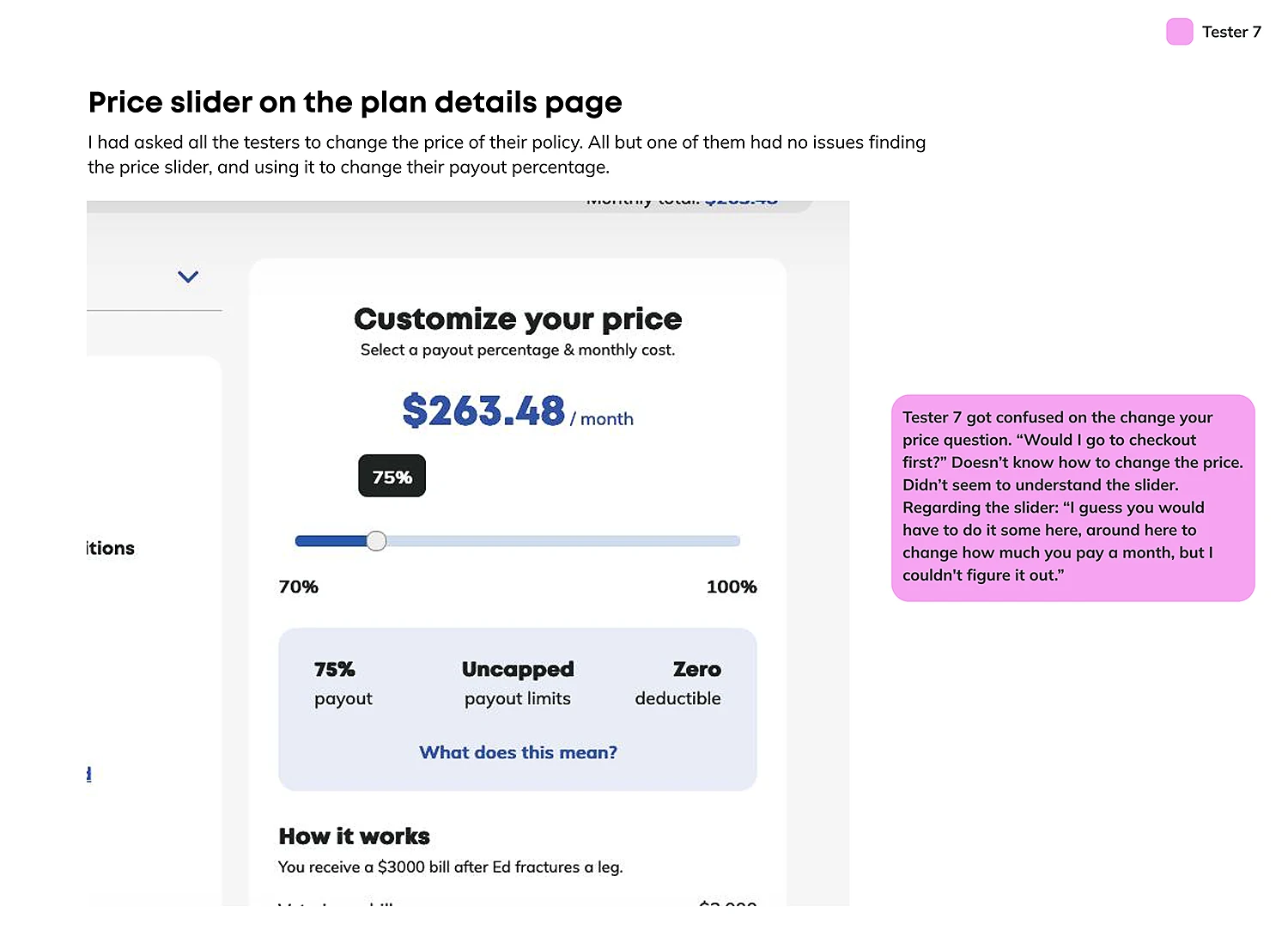 Screenshot of another page of the usability report
